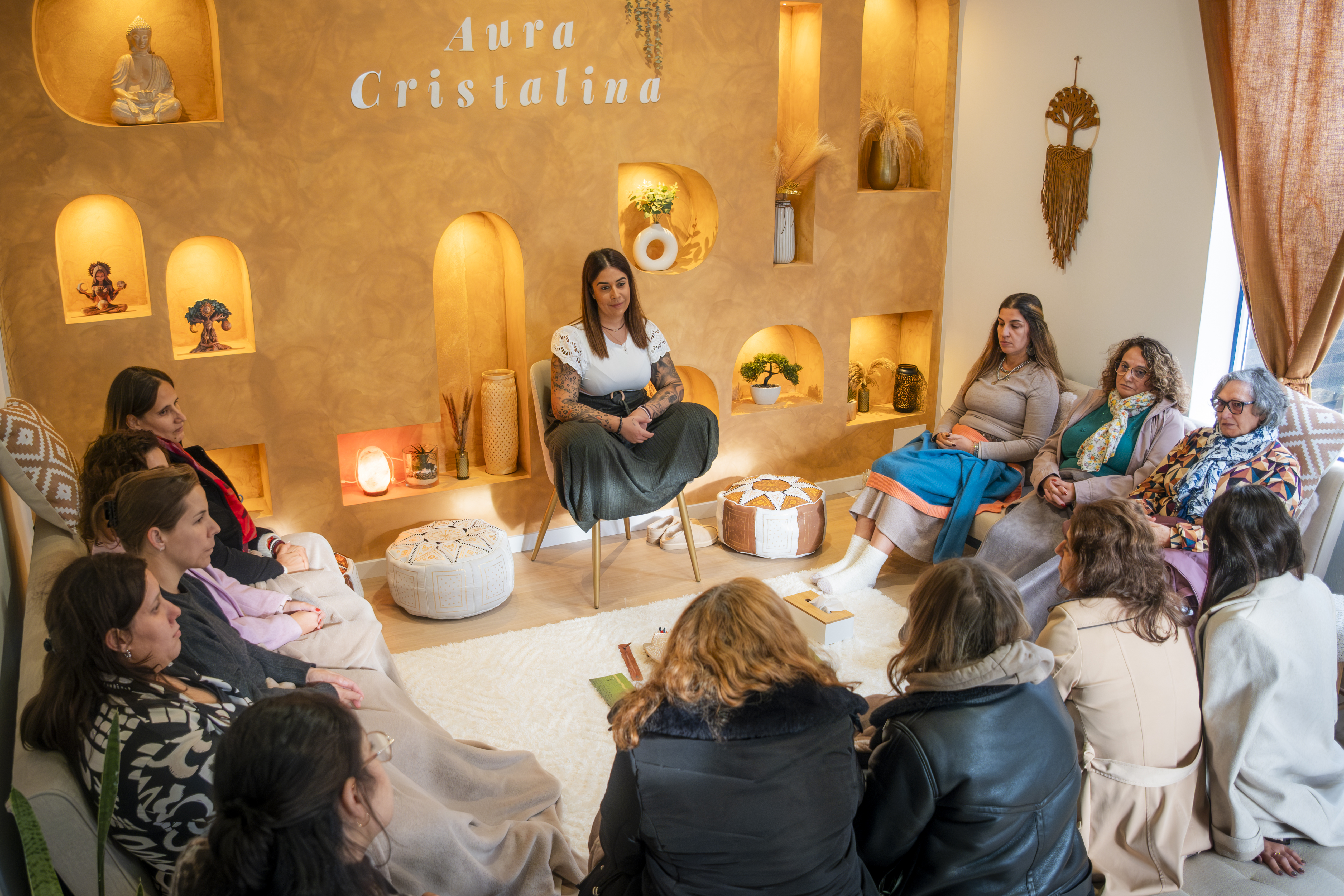 Círculo de partilha em grupo.